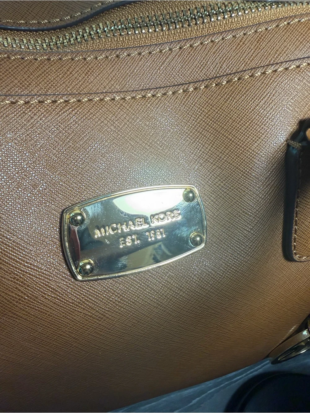 Michael Kors Tan Saffiano Leather Satchel with Gold Hardware
